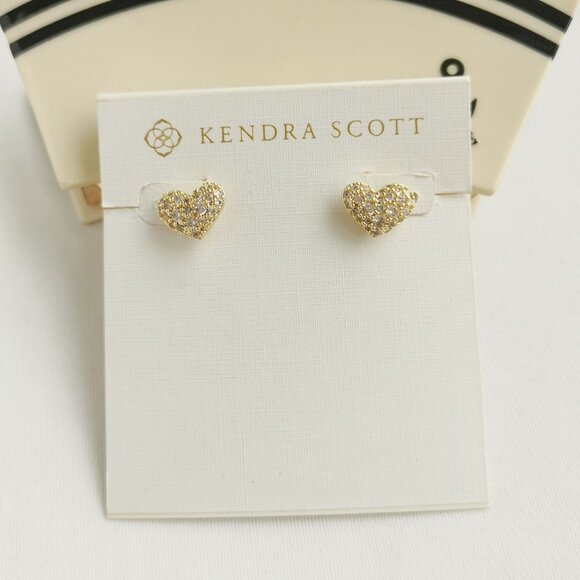 Kendra Scott Jewelry - Kendra Scott Ari Gold PAVE White Crystal Heart Earrings